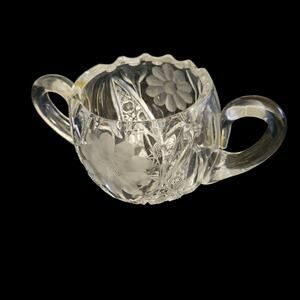 Vintage Cut Glass Sugar Bowl Double Handle Star Base Floral Pattern